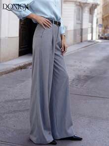 DONICY Pantalones casuales de cintura alta y pierna ancha con diseño plisado, hechos de una mezcla premium de lino, suaves y transpirables, versátiles para uso casual, oficina, reuniones, adecuados para primavera y otoño