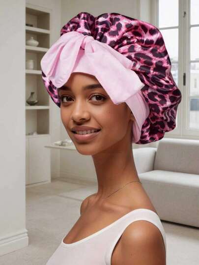 1 pieza Gorro de satén liso para dormir, gorro de dormir con estampado de leopardo