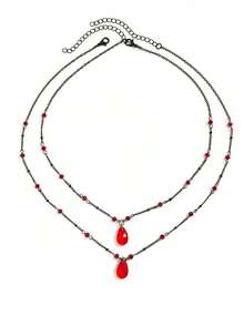2 piezas Collar con colgante de gota de estilo gótico vintage punk con decoración de borla de metal, collar gargantilla de varias capas para mujer, adecuado para uso diario, fiesta de Halloween, regalo para amigos