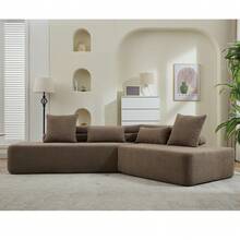 JULONGC 128"Minimalist Cloud Sectional Couch ,Modern Couches ,4-Seater ,No Assembly,Two Modular Sofa,Boucle Teddy Fabric, Upholstered , Anti-Wrinkle Fabric - 棕色 - 查看 8