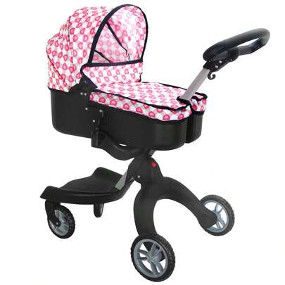 Bibi Doll Dolls Pram & Doll Carrier 2-In-1 Pink - Dolls Pushchair Baby Doll Pram Adjustable Handle & Canopy Baby Doll Accessories