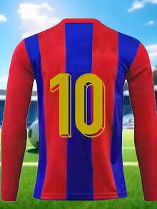 Koszulka piłkarska z długim rękawem i nadrukiem Barcelona FC JerseGreen z nadrukiem nr 10, z nadrukiem i imieniem, dla chłopców i nastolatków, 1 szt., okrągły dekolt, długi rękaw, poliester, odpowiednia na każdą porę roku, odzież sportowa, treningowa i rekreacyjna, idealny wybór na zewnątrz