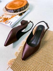 Slingback Open Heel Pumps With A Heel Below 3cm - 順滑咖啡 - 查看 7