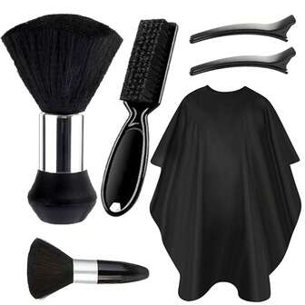 颈部除尘理发刷套装，含2个发夹、1件理发披肩、3个理发清洁刷，专业理发师配件清洁用品，适用于沙龙理发造型、头发护理、旅行、美发产品、美发工具、美发用品、理发师、理发配件、理发店、美发设备