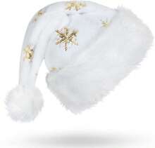 Santa Hat For Adults,White Christmas Hat With Snowflake Fur Plush Xmas Hat For Christmas Holiday Party Dration - 金色 - 查看 1