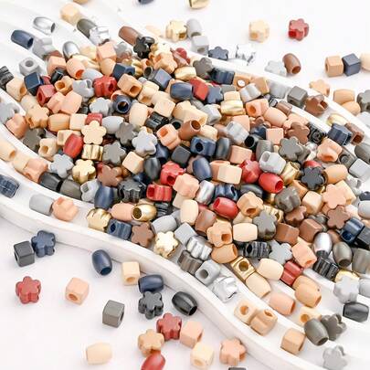 300 peças de contas de acrílico sortidas de cores quentes em vários formatos, incluindo cilindro, quadrado, flor, furo grande, adequadas para joias faça você mesmo, correntes de telefone, chaveiros, artesanato - materiais para colar, pulseira