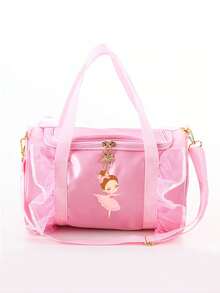 1 Fashionable Dance Bag, Lightweight Ballet Bag, Cartoon Pattern And Lace Detail Shoulder Bag, Flip Polyester Lining And Zipper Pocket, Suitable For Young Ballet Dancers' Daily Use, Perfect Gift Choice For Her