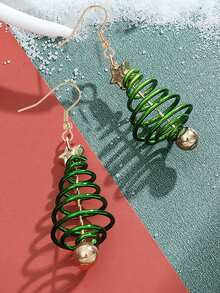 1 paire de boucles d'oreilles pendantes à la mode pour femmes, boucles d'oreilles élégantes minimalistes en forme d'arbre de Noël rotatif, boucles d'oreilles en forme d'arbre de Noël avec fil vert, cadeau de Noël, Réveillon de Noël, fête de Noël pour la petite amie