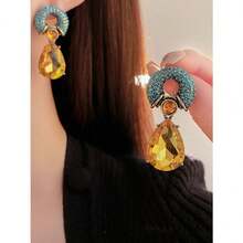 Retro Personalized Circle Water Drop Pendant With Diamond Imitation Gemstone Multi Color Metal Women's Earrings - Nhiều màu - Xem 7