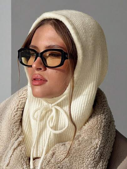 1pc Women's Balaclava Hat With Detachable Neck Warmer, Wool Blend Thermal Ski Mask, Outdoor Winter Neck Gaiter Scarf Hat, Suitable For Muslim Hijab