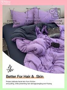 3 pièces Ensemble de literie violet et gris foncé, 1 housse de couette et 2 taies d'oreiller, textile d'ameublement doux et confortable, doux et agréable pour la peau, plusieurs couleurs disponibles, convient pour les dortoirs des hommes et des femmes, décoration d'intérieur simple et , literie de chambre douce et confortable, ensemble , lavage en machine, sans rembourrage