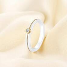 6mm White/Black Ceramic Rings Plus Cubic Zirconia For Women Comfort Fit Engagement Wedding Band Size 5-122025 - 4mm Line White+Gold - View 8