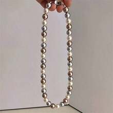 1pc Elegant Freshwater Pearl Necklace - Mixed Candy Color, Luxury Women's Clavicle Chain, Suitable For Daily Wear And Gifting - Grey - 查看 7