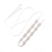 Jovbridsea Cinturon de novia de vidrio con diamantes de imitacion y perlas para novia y dama de honor Plata organza blanco Talla unica - como en la foto - Ver 1