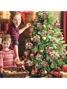 36pcs Christmas Gingerbread House Ornaments Suit Wooden Christmas Tree Ornaments Lollipop Flat Train Donut Cake Ornaments Mint Ornaments Christmas Tree Party Supplies Christmas Decorations Winter Room Decor