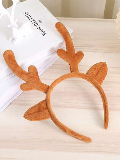 1 pieza Diadema decorativa navideña con lindo adorno de astas de ciervo de peluche, apta para vestirse para Navidad, decoraciones navideñas para el hogar, artículo esencial para las fiestas