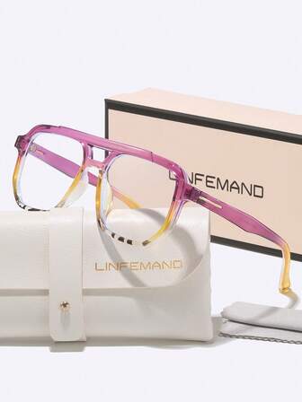  LINFEMAND Ochelari de vedere decorativi fără prescripție medicală, cu două fascicule, multicolori, model patchwork, stil delicat și elegant, ținută esențială fără machiaj, cadou de sărbători