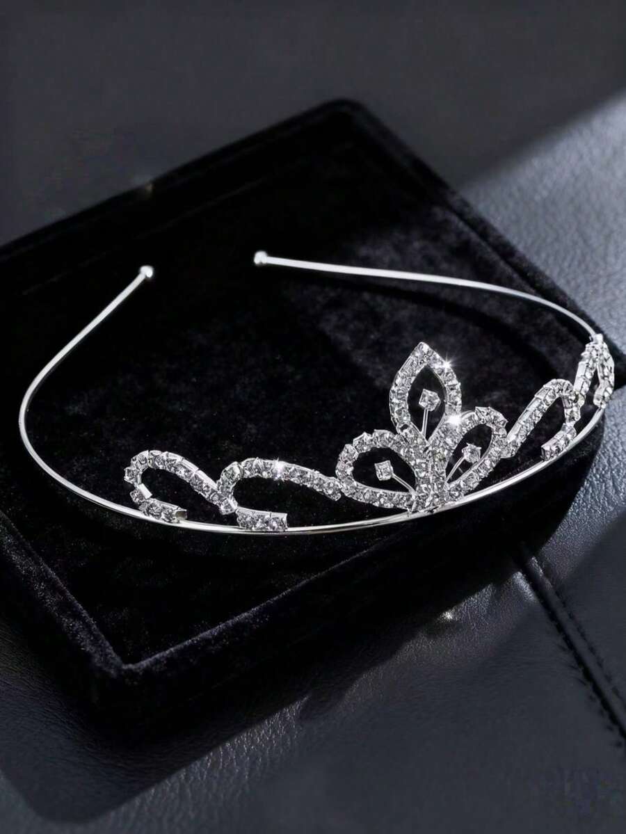 1pc Women Rhinestone Crown Decor Gorgeous Headband Elegant Tiaras Costume Crown Hair Garland Headpiece, Tiara Crown, Wedding, Bridesmaids Gifts, Looks Of Party, Hair Accessories, Hair Accessories For Women