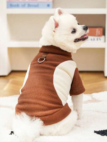 1pc Pet Fleece Sweatshirt, Cat Clothes, Dog Supplies, Colorblock Pullover Sweatshirt For Small Dogs & Cats, Suitable For Indoor & Outdoor Wear In Autumn/Winter