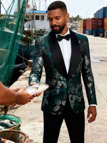 Men Suits Shawl Collar Wedding Groom Tuxedo Slim Fit Formal Banquet Blazer Masculino Jacket - 綠色 - 查看 3