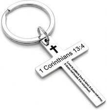 Ldurian Bible Verse Keychain Christian Cross Keychain For Women, Cross Key Chain For Men Religious ScriptureChristmas - 1 Corinthians 13:4 - View 7