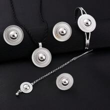 African Golden Color Jewelry Set, Luxury Party Jewelry For Women, Geometric Round Pendant Necklace, Ring, Earrings, Bracelet, Headchain, Middle East Bride Wedding Jewelry Gift Set