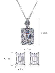 BLOVEMEE 3pcs Elegant Luxury 925 Sterling Silver 3 Carat Emerald Cut Moissanite Women's Earrings Necklace Set, Suitable For Women's Daily Wear, Party, Holiday, Christmas, Wedding Anniversary, Women's Shiny Jewelry Gift