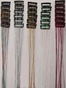 12pcs/Set Clip-In Straight Synthetic Hair Extensions, Fashion Party Gift, Women Shiny Hair Accessories Set (12pcs), 20 Inch Colorful Glitter Hair Clips, Holiday Gift Shiny Fairy Hair Decorations, Party Glitter Hair Accessories - Multicolor - View 8