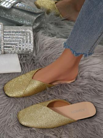 Women's Solid Color Bohemian Elegant Fashion Asymmetrical Flat Leather Slip-On Loafers, Slippers For Home Wear, All Seasons