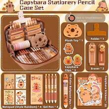 33 piezas /226 piezas /127 piezas /47 piezas Juego de papelería con Capibara, Estuche para lápices lindo de Capibara, Caja de lápices escolar de varias capas con pegatinas, llavero, broche, kit de regalo
