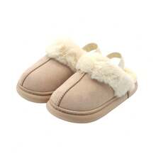 Pantuflas de casa para niños con forro de peluche y calor - Modelo otoño-invierno, suela gruesa antideslizante de pelo falso de conejo, lindo zapatito de una sola pieza para bebés, perfecto para el hogar y salir. - Beis - Ver 1