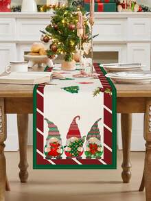 1 pieza/15 piezas Camino de mesa de lino navideño, Camino de mesa de árbol de Navidad con gnomos, Feliz Navidad, Adecuado para el hogar, restaurante, decoración de mesa de comedor, artículos para el hogar