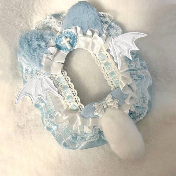 1pc Cute Bat Wing Lace Photo Card Holder, Blue Fluffy Cat Ear Bow Handmade DIY Finished Product Anime Cartoon Game Character Peripheral ACG Idol Fan Applause MAG Fan Circle 3-Inch Photo Display Accessory Card Holder, Transparent Lolita Decoration Card Holder
