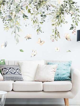 传统叶形聚氨酯 PVC 墙贴，光面处理，防水，可移除，自粘，多表面安装，23.6 * 11.8 英寸，适用于卧室、客厅、家居装饰