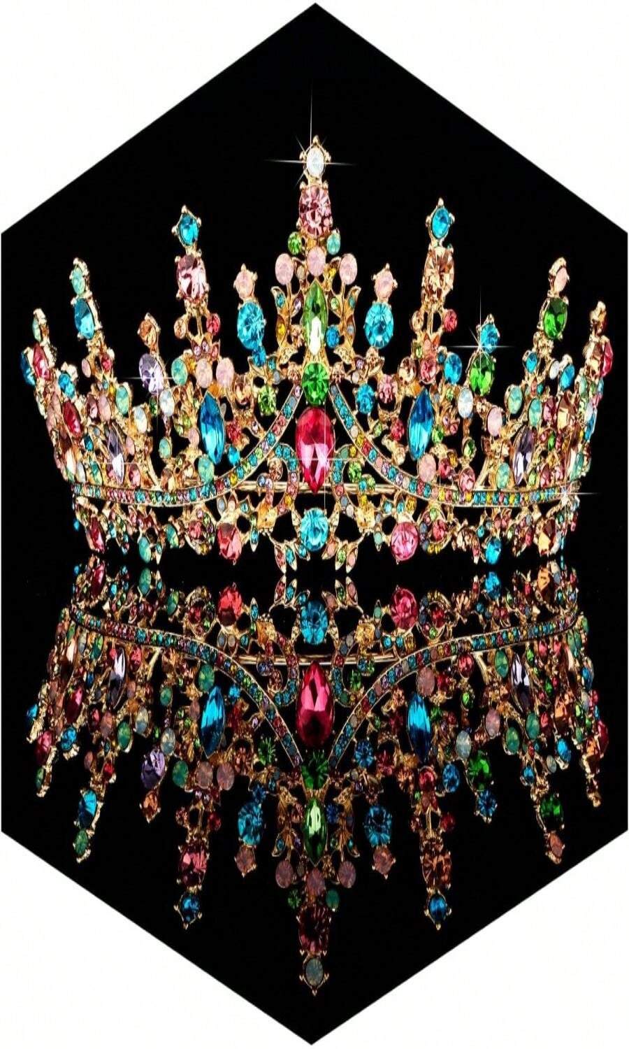 TOBATOBA Tiaras For Women, Multicolor Tiara Gold Crowns For Women, Wedding Tiara For Bride Queen Crown, Royal Princess Quinceanera Headpieces For Birthday Prom Pageant Halloween Cosplay Accessories - 紅色 - 查看 1