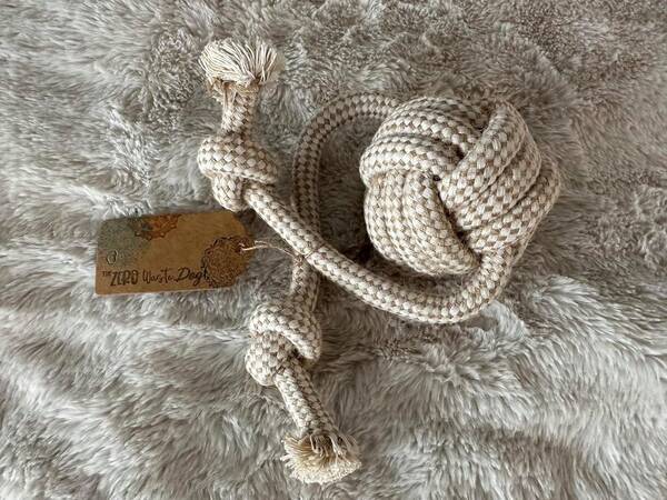 Healthy Toy, Hemp Rope Ball With Tug Ends, Tug Toy