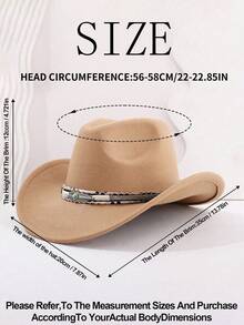 1 Unisex Western Cowboy Hat Imitation Wool Solid Color Cowboy Hat, American Soft Tweed Outdoor Wide-Brimmed Cowboy Hat, Suitable For Festival Parties And Outings.