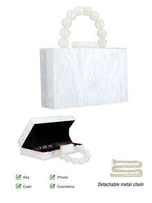 Gets Acrylic White Purses Evening Clutch Bag Marbling Handbags For Women Cross Body Bag With Pearl Chain Formal Wedding Prom Party (White) - 白色 - 查看 6