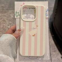 The Countryside Striped Duck Pattern Is Suitable For Iphone 16 Pro Max Phone Cases, Compatible With For Iphone 16 Pro/15/14/13 Pro/12/11/X/Xr/Xs Max, It Features A Simple And Creative Design With A High-Quality Lychee Texture TPU Protective Cover, Making It A Great Holiday Gift For Various Occasions - trắng - Xem 16