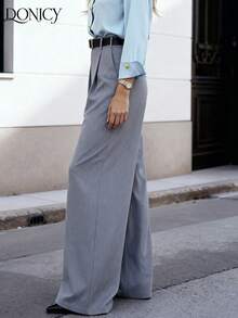 DONICY Pantalones casuales de cintura alta y pierna ancha con diseño plisado, hechos de una mezcla premium de lino, suaves y transpirables, versátiles para uso casual, oficina, reuniones, adecuados para primavera y otoño