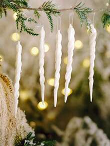 5PCS Christmas-Colored Glitter Plastic Icicles Decorative Pendants, Perfect For Christmas Tree Decoration And Christmas Party Hanging Decorations, Holiday Decorations, Festive Ornaments, Classic Christmas Style, Elegant Holiday Accents, Durable Ornaments, Decorative Ice Decor, Hanging Ornaments, Christmas Shoppers - Red - View 11