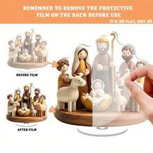 2D平面旋转耶稣诞生场景摆件，包含玛利亚、约瑟、耶稣、牧羊人和羔羊 - 旋转底座和稳固支架，无需额外支撑，可放置于桌面，适用于圣诞节和复活节装饰，适合家庭、办公室、教堂等场所 - 耐用亚克力材质，底座稳固 - 易于安装的节日装饰品 - 2D平面旋转耶稣诞生场景 - 多色A - 查看 6