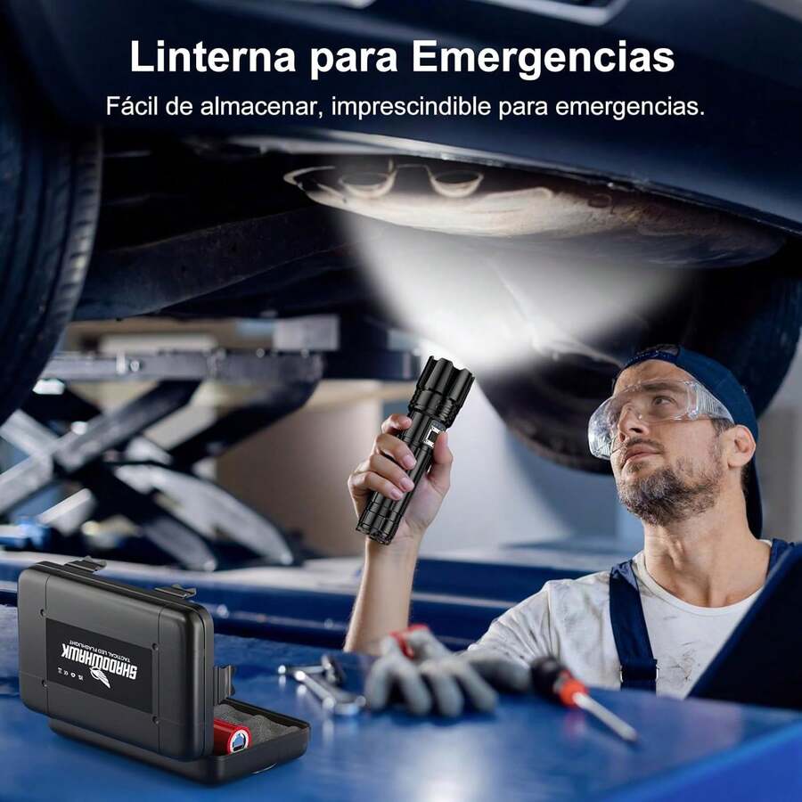 Shadowhawk Linterna Led Recargable, Lampara De Mano 100000 Lumenes XHP70.2 Linternas Led Recargables Alta Potencia, USB Potente Linterna Tactica Militar, IPX67 Impermeable 5 Modos Portátil linternas - rojinegro - Ver 1
