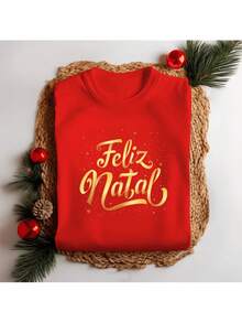 Camiseta Unissex Natal Feliz Natal Dourado Blusinha Personalizada 100% Algodão Delicada Festa Feliz Natal Moda Maligu - Vermelho - Visão 1