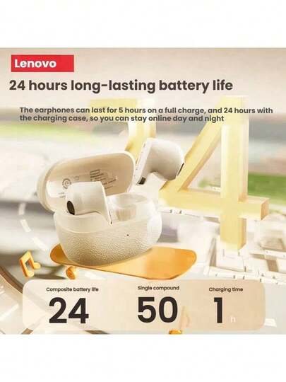 Lenovo EA150 Comfortable Semi-In-Ear Sports Earphones With Mini Short Handle And Lightweight Design, Bluetooth 5.4 Connection, 0.05s Low Latency, Gaming Mode, Sweat And Water Resistance, Compatible With Apple And Android