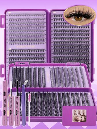 640 Pieces Per Tray High-Capacity Individual Lash Clusters 10D+20D/30D+40D+50D C/D Curl, Voluminous Lashes 8-16mm Mixed Length Bulk Lash Set Curvature: D-Curl DIY Natural Ultra-Dense Lash Bundles Soft And Lightweight Reusable Segmented Individual False Lashes Lash Extension Kit Includes Makeup Tools