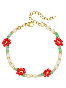 1pc Colorful Beaded Flower Bracelet, Cute & Fresh, Suitable For Girls Daily Outfit, Friendship Bracelet, Best Friend Gift