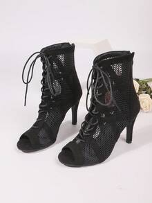 1 Pair Fashionable Women's Dance Shoes, Avant-Garde Open-Toe Lace-Up, Peep Toe, Slim High Heel, Rear Zipper Closure, Comfortable & Sexy, Dance Through Life