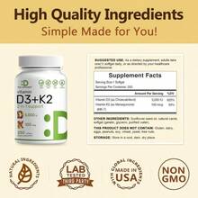 S9,Supplement Vitamin D3 & K2 2-In-1 5000 IU D3 + 100mcg K2 MK7 – 250 Veggie Softgels For Healthy Bones, Teeth, Heart & Immune Support – Enhances Calcium Absorption - Gói gốc gồm 1 - Xem 2