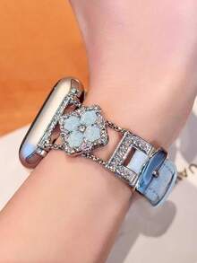 1 chiếc dây đeo đồng hồ nữ bằng da và kim loại mới, màu xanh dương, tương thích với các dòng 38/40/41/42/44/45/46/49mm, SE Series Ultra 11/10/9/8/7/6/5/4/3/2/1, đeo thoải mái, phụ kiện đồng hồ thông minh, phụ kiện nữ, dây đeo Apple màu vàng, quà tặng cho nữ, đồng hồ nữ - Màu xanh lam - Xem 5